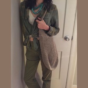 Vintage Tandem lined knit gray bucket bag purse